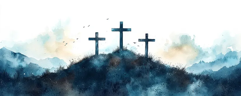 Crosses on a hill with a dramatic sky