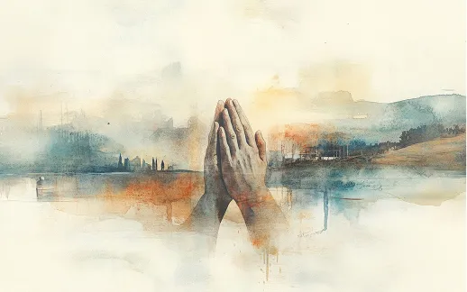 Hands lifted in prayer with warm light