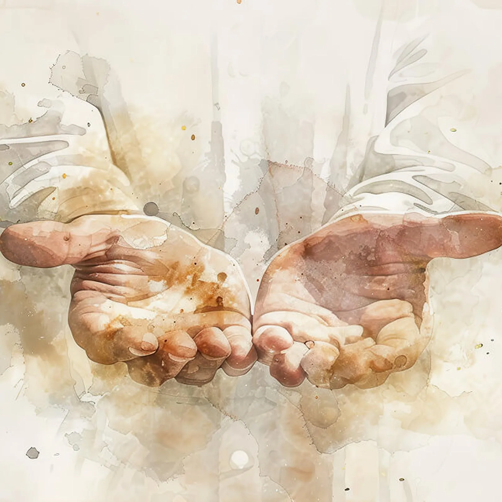 Watercolor illustration of open hands held together in a gesture of receiving